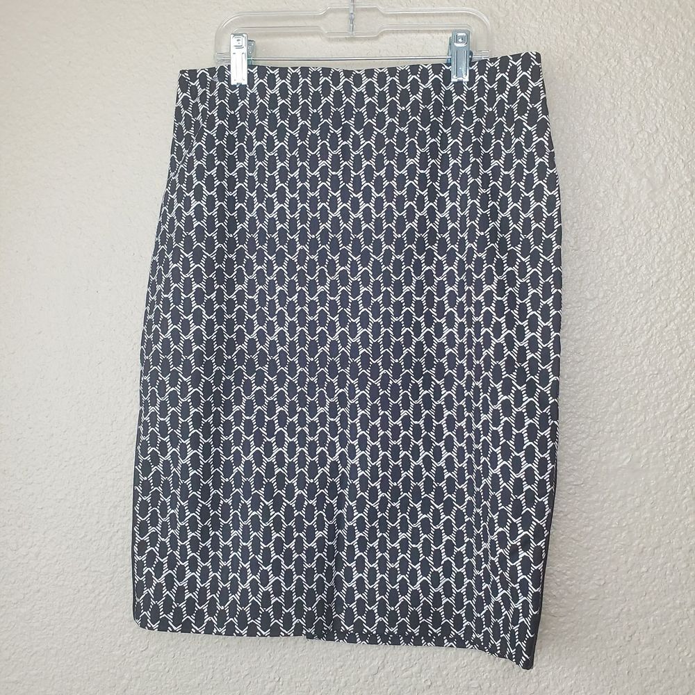 Adrianna Papell Black White Geometric Chain Print Pencil Skirt Sz 4 Professional